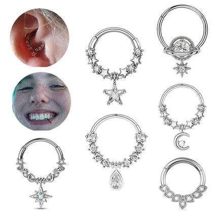 Imagem de Brincos De Piercing Femininos De Moda Em Aço Inoxidável Com Cristal, Argolas Clicker Para Septo,