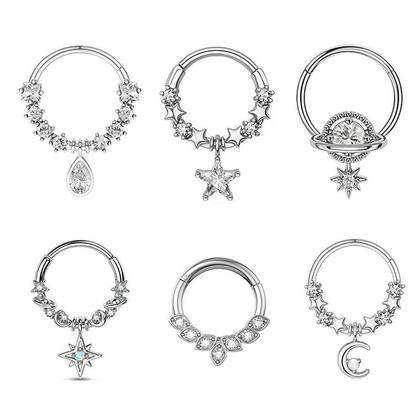 Imagem de Brincos De Piercing Femininos De Moda Em Aço Inoxidável Com Cristal, Argolas Clicker Para Septo,