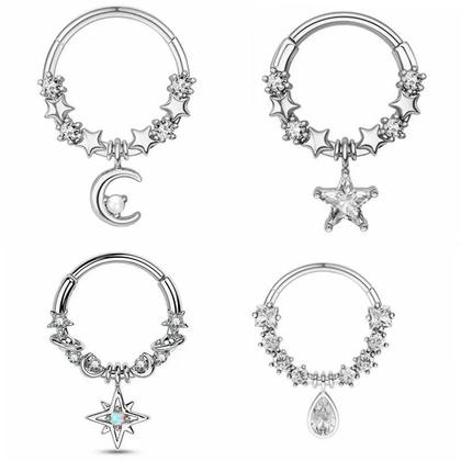 Imagem de Brincos De Piercing Femininos De Moda Em Aço Inoxidável Com Cristal, Argolas Clicker Para Septo,