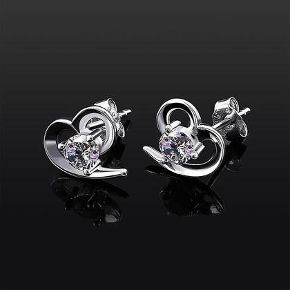 Imagem de Brincos em prata esterlina 925 Love Heart Cubic Zirconia Studs