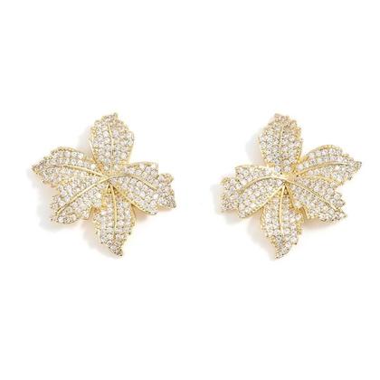 Imagem de Brincos Folha de Flor com Zircônia - Luxo e Elegância para Casamento e Festa