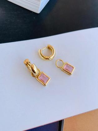 Imagem de Brincos Folheado modelo Argolinha com pedra cristal colorido