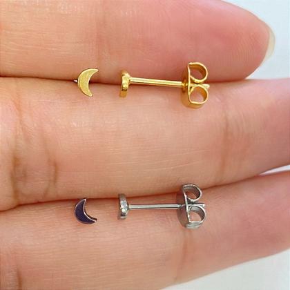 Imagem de BRINCOS TITÂNIO LUA - Par de Brincos Dourados com Fecho de Tartaruga