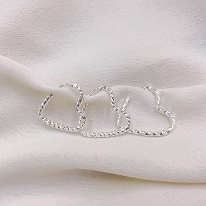 Imagem de Brincos Trio Kit 3 Pares Argola Coração Prata 925 Legítima Torcido Feminino Delicado Presente