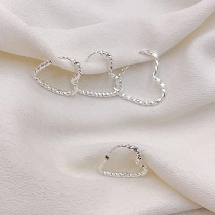 Imagem de Brincos Trio Kit 3 Pares Argola Coração Prata 925 Legítima Torcido Feminino Delicado Presente