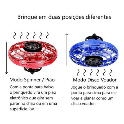 Imagem de Brinquedo 2 em 1 Spinner Mini Disco Voador que Vira Pião eletrônico Led Recarregável
