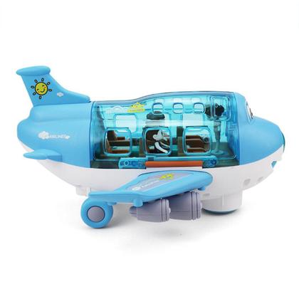 Imagem de Brinquedo avião com mini bonecos anda, luz e gira- Azul