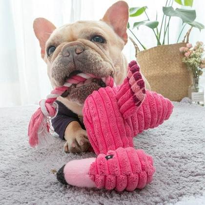 Imagem de Brinquedo Bichinhos De Pelúcia E Corda Pet Para Cães Cachorros Burrinho Fazendinha Flamingo