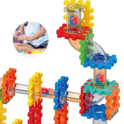 Imagem de Brinquedo Bloco Montar Pista Corrida Tubo C/ Bolinhas 53 Pc