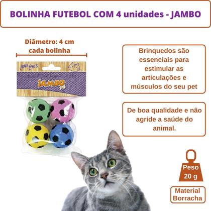 Imagem de Brinquedo Bolinha Para Gato Futebol Jambo Com 4 Un