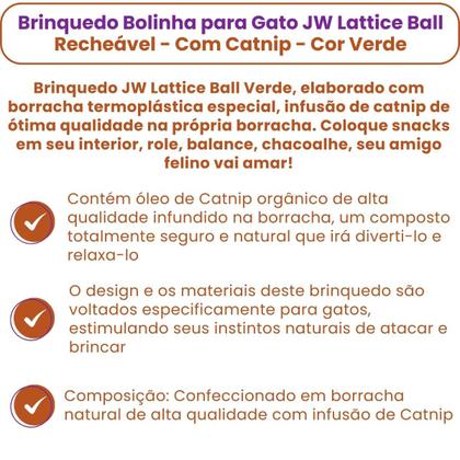 Imagem de Brinquedo Bolinha para Gato JW Lattice Ball Recheável Com Catnip Verde