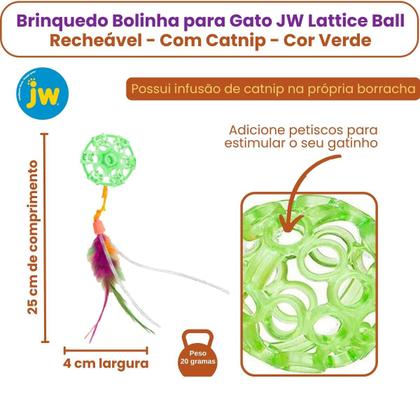 Imagem de Brinquedo Bolinha para Gato JW Lattice Ball Recheável Com Catnip Verde