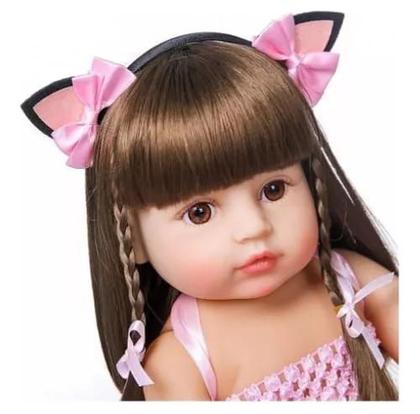 Imagem de Brinquedo Boneca Bebê Reborn Menina Silicone 60cm Olhos Castanho