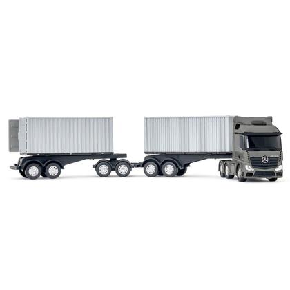 Imagem de Brinquedo Caminhão Carreta Dupla Mercedes-Benz Actros Rodotrem Container 73 Cm Carreta Removível