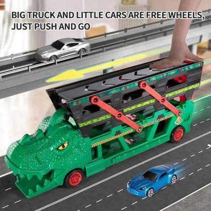 Imagem de Brinquedo Caminhão Dinossauro Cegonha Com 6 Carrinhos Com Lançador Brinquedo