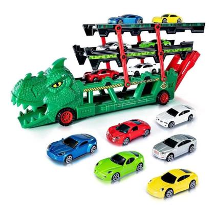 Imagem de Brinquedo Caminhão Dinossauro Cegonha Com 6 Carrinhos Com Lançador Brinquedo