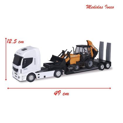 Imagem de Brinquedo Caminhão Iveco Hi Way Plataforma Retroescavadeira Case Construction Cinza