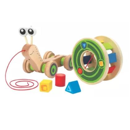 Imagem de Brinquedo Caracol Hape Com Rodas De Madeira Corda De Puxar