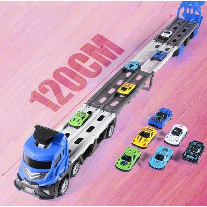 Imagem de Brinquedo Carreta Cegonha Azul Dobravél Com 6 Carrinhos