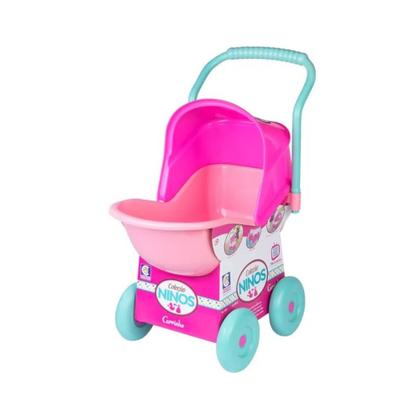 Imagem de Brinquedo Carrinho Bebê Boneca Infantil Ninos Rosa Plástico 49cm Capota Regulável Cotiplas 2215