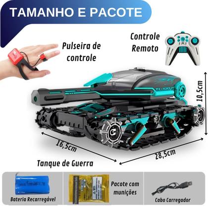Imagem de Brinquedo Carrinho Controle Remoto Tanque De Guerra Atira Bolinha Gel Kit Completo Dia das Crianças Natal Presente