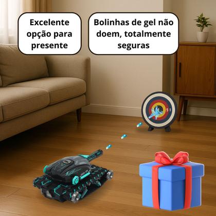 Imagem de Brinquedo Carrinho Controle Remoto Tanque De Guerra Atira Bolinha Gel Kit Completo Dia das Crianças Natal Presente
