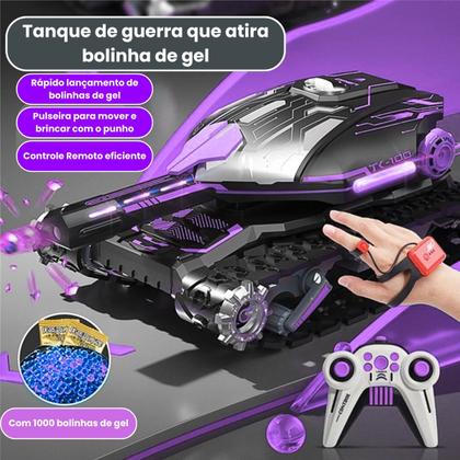 Imagem de Brinquedo Carrinho Controle Remoto Tanque De Guerra Atira Bolinha Gel Kit Completo Dia das Crianças Natal Presente