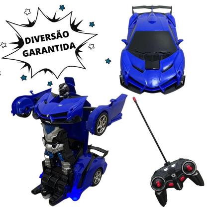 Imagem de Brinquedo Carrinho de Controle Remoto Vira Robô Azul Transformers
