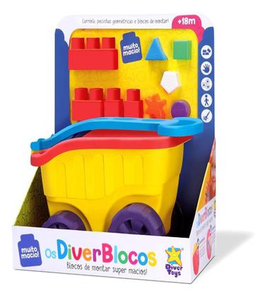 Imagem de Brinquedo Carrinho De Mão Infantil Com Blocos Didáticos Divertoys