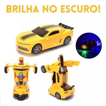 Imagem de Brinquedo Carrinho Vira Robô Bate E Volta Amarelo Luzes E