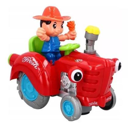 Imagem de Brinquedo Carro Carrinho Trator Fazendeiro Musical Infantil Bate e Volta Com Luzes e Som