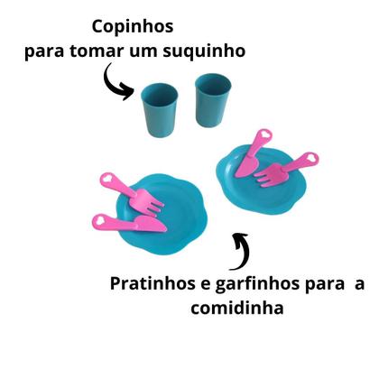 Imagem de Brinquedo Cozinha Infantil Kit Pratinhos Talheres Copos Faz De Conta Plastico