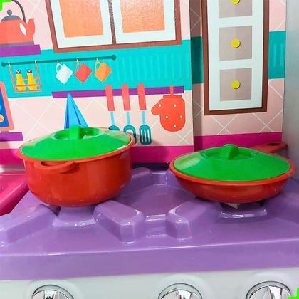 Imagem de Brinquedo Cozinha Infantil Rosa Roxo Fogão Forno Geladeira Freezer Coifa Microondas Pia Armário Faz de Conta Dia das Crianças Meninas Aniversário