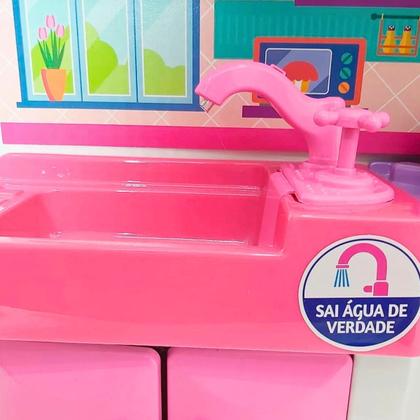 Imagem de Brinquedo Cozinha Infantil Rosa Roxo Fogão Forno Geladeira Freezer Coifa Microondas Pia Armário Faz de Conta Dia das Crianças Meninas Aniversário