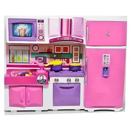 Imagem de Brinquedo Cozinha Infantil Rosa Roxo Fogão Forno Geladeira Freezer Coifa Microondas Pia Armário Faz de Conta Dia das Crianças Meninas Aniversário