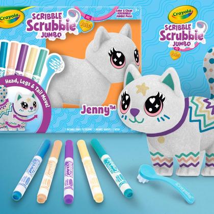 Imagem de Brinquedo Crayola Scribble Scrubbie Jumbo Cat de 6 polegadas com pincel e marcadores