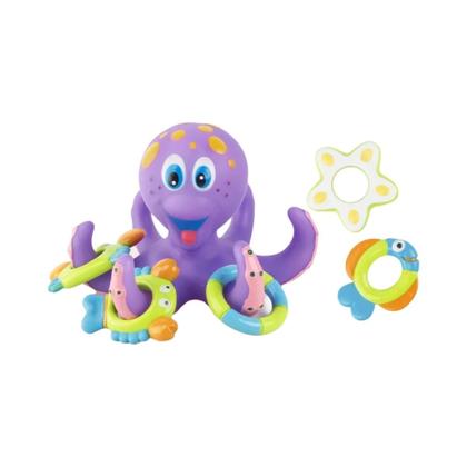 Imagem de Brinquedo de Banho de Polvo Roxo com 3 Argolas - Brinquedo Interativo para Crianças