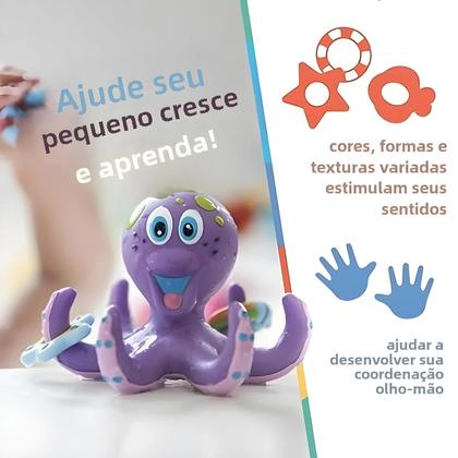 Imagem de Brinquedo de Banho de Polvo Roxo com 3 Argolas - Brinquedo Interativo para Crianças