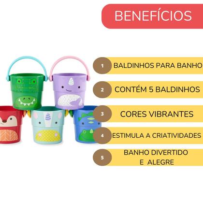 Imagem de Brinquedo De Banho Infantil Kit 5 Baldinhos Animais Skip Hop