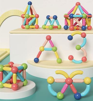 Imagem de Brinquedo de Encaixar Bloco Magnético Infantil Blocos de Montar 128 Peças Coloridas Brinquedo Educativo Construção Brastoy