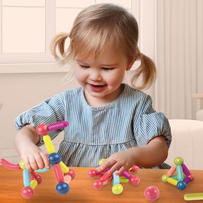 Imagem de Brinquedo de Encaixar Bloco Magnético Infantil Blocos de Montar 64 Peças