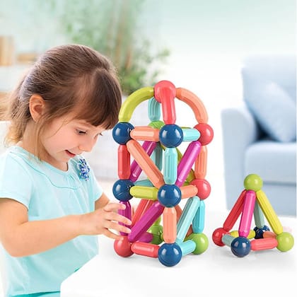 Imagem de Brinquedo de Encaixar Bloco Magnético Infantil Blocos de Montar 68 Peças Coloridas Brinquedo Educativo Construção