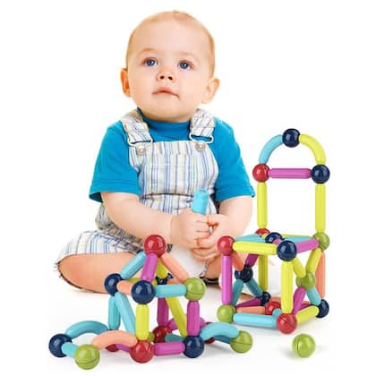 Imagem de Brinquedo de Encaixar Bloco Magnético Infantil Blocos de Montar 68 Peças Coloridas Brinquedo Educativo Construção