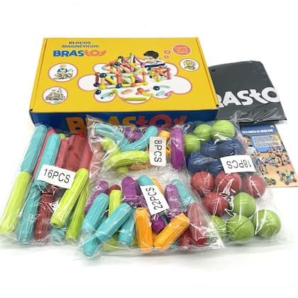 Imagem de Brinquedo de Encaixar Bloco Magnético Infantil Blocos de Montar 68 Peças Coloridas Brinquedo Educativo Construção