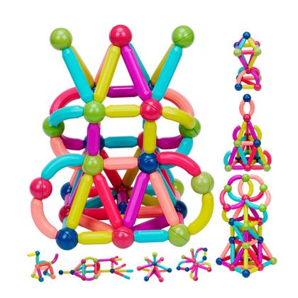 Imagem de Brinquedo de Encaixar Magnético Infantil Blocos de Montar 68 Peças Coloridas Brinquedo Educativo