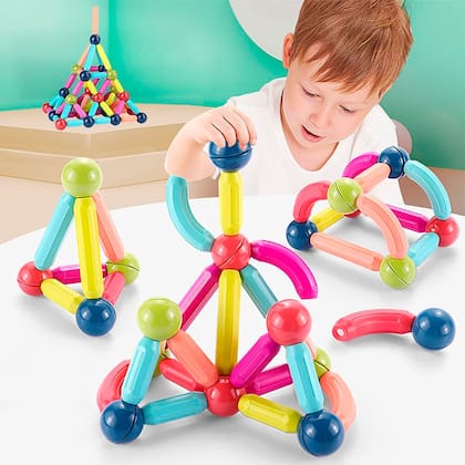 Imagem de Brinquedo de Encaixar Magnético Infantil Blocos de Montar 68 Peças Coloridas Brinquedo Educativo