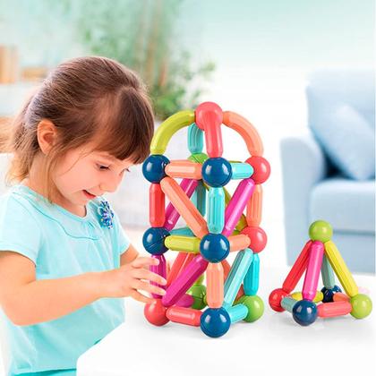 Imagem de Brinquedo de Encaixar Magnético Infantil Blocos de Montar 68 Peças Coloridas Brinquedo Educativo