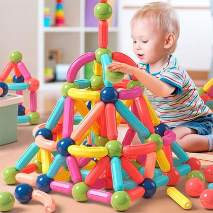 Imagem de Brinquedo de Encaixar Magnético Infantil Blocos de Montar 68 Peças Coloridas Brinquedo Educativo