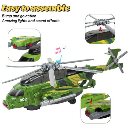 Imagem de Brinquedo de helicóptero Bloolilies, brinquedos de avião para crianças de 1 a 3 a 5 anos, helicóptero de brinquedo de avião infantil com luzes e música para meninos e meninas de 3 a 5 6 a 7 anos - Brinquedos de avião militar Bump and Go