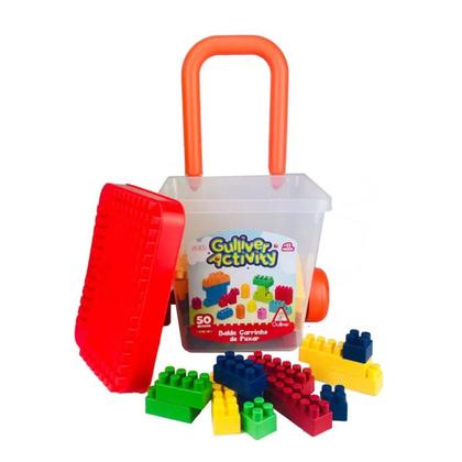 Imagem de Brinquedo de Montar Balde Carrinho de Puxar C/ 50 Peças Gulliver - 5032
